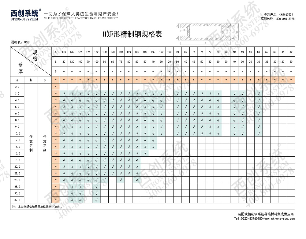 Refined steel for symmetrical and equal wall thickness rectangular H-shaped curtain wall(图4)